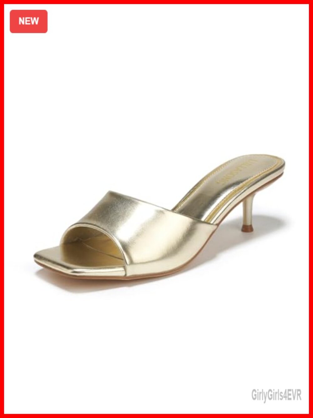 LULLASONG Women's Kitten Heels Slip On Slide Sandals Faux Leather